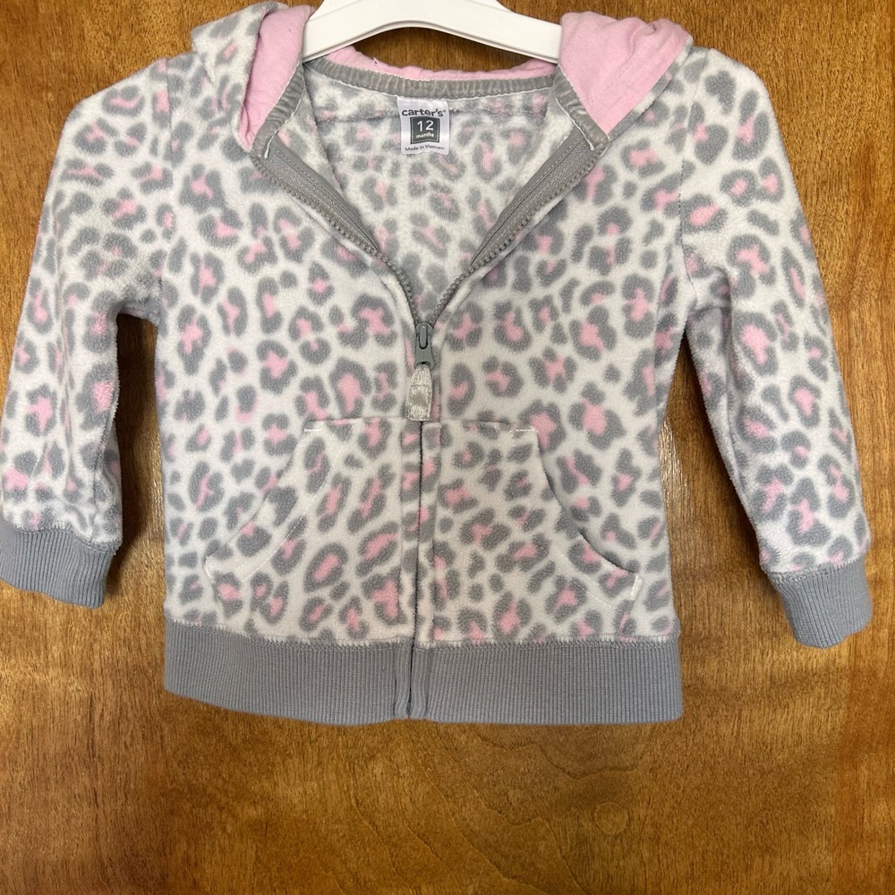 Carter's Pink and Gray Leopard Hoodie